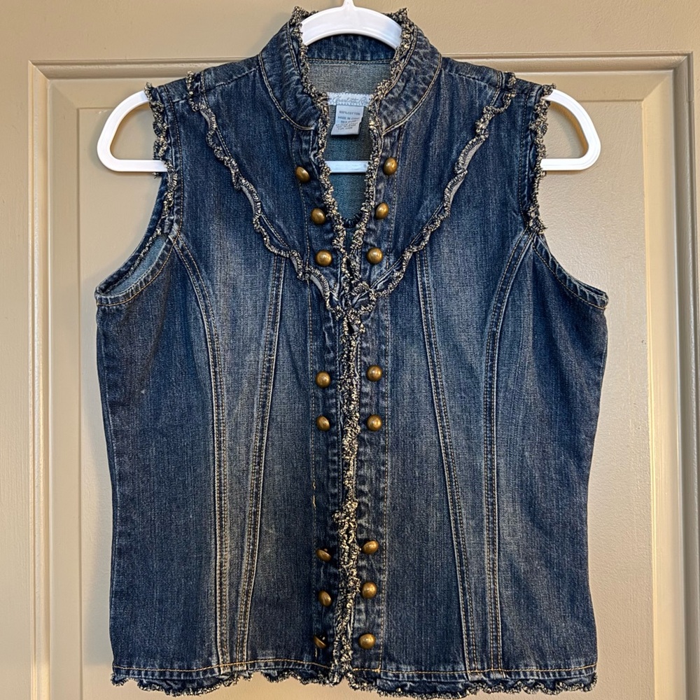 Ruffled Denim Button Down Vest - image 7